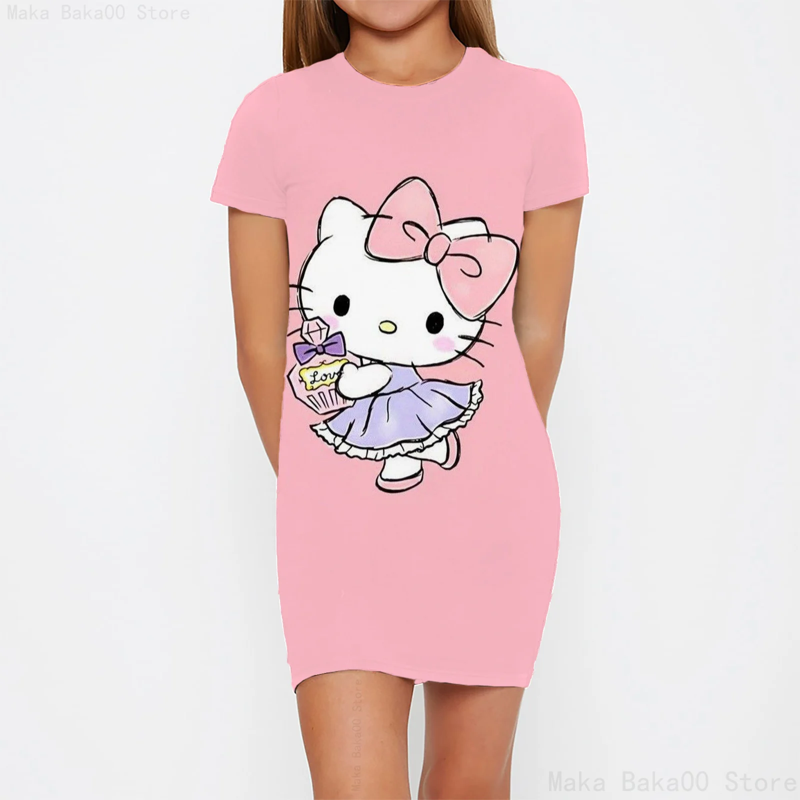 2024 Summer Disney Cute Girls Hello Kitty Role Playing Bodysuit Dress Birthday Party Girls Round Neck Short Sleeve Bodysuit