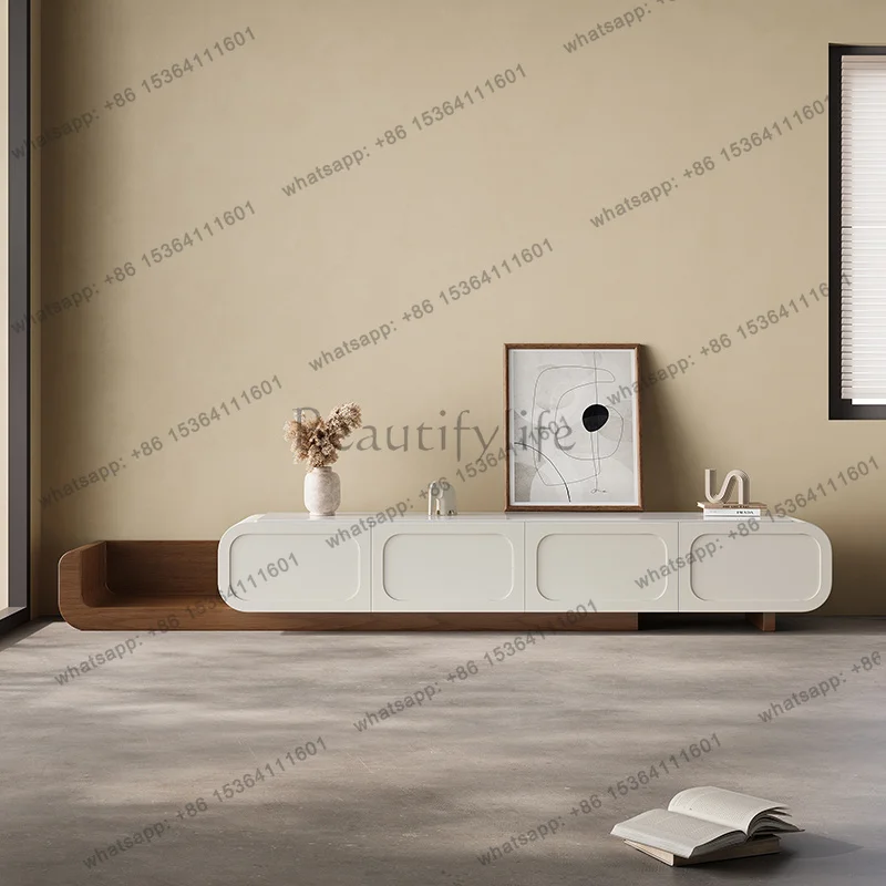 Unique European Beige Tv Cabinet Wood Minimalist Long Designer Living Room Tv Cabinet Space Saving Mueble