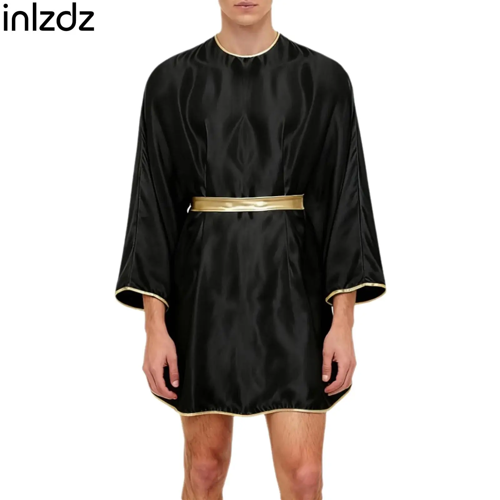 

Mens Angel Robe Dress Halloween Carnival Cosplay Costume Golden Gloss Trim Batwing Sleeve for Themed Parties Masquerade Ball