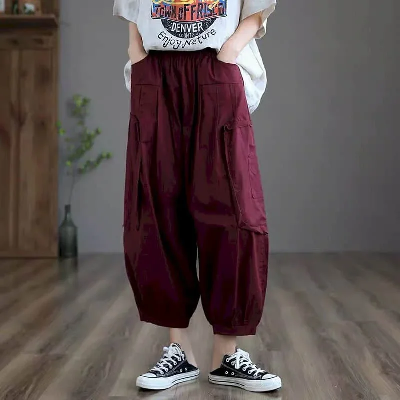 

Pop Cotton Linen Lantern Pants Women Summer Elastic Waist Loose Casual Women Korean Style Harajuku Vintage Trousers Women Clothi