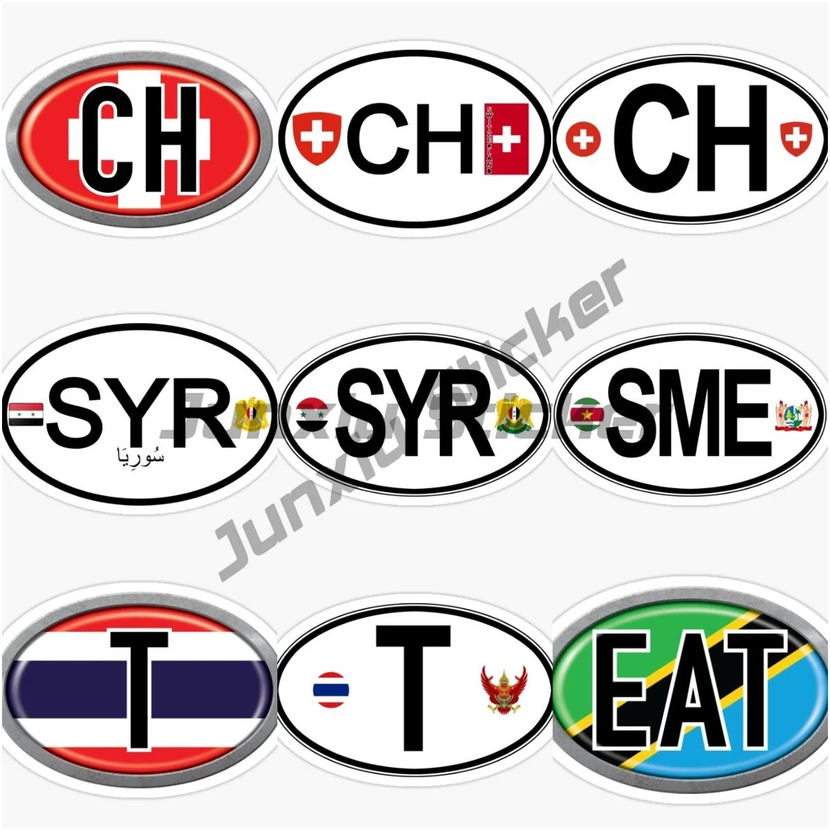 Oval Country Flag Sticker SME Suriname CH Switzerland SYR Syria EAT Tanzania T  Thailand Country Code Flag Decor Vinyl Decal