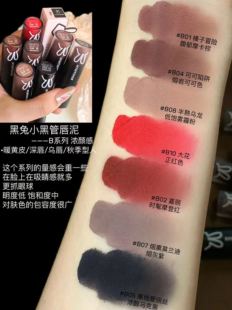 Hyntoor Goth Lipstick Matte Soft Mist Velvet Nude Brown Red Black High Colors Lip Mud Non-stick Cup Lasting Lip Makeup