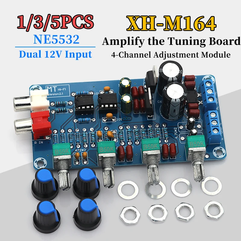 NE5532 Stereo Pre-amp Preamplifier Tone Board 4 Channels Audio Adjustment Module XH-M164 for Audio Equipment