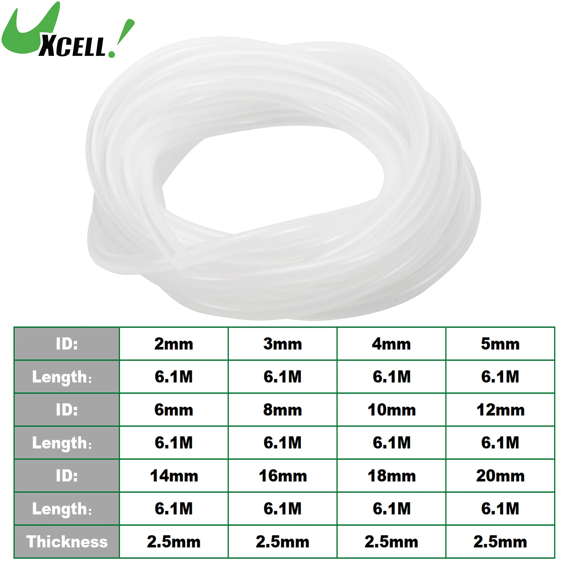 

UXCELL 6.1M Silicone Vacuum Tubing Hose High 2/3/4/5/6/8/10/12/14/16/18/20mm ID Vehicle Vacuum Line 130PSI Max Pressure Clear