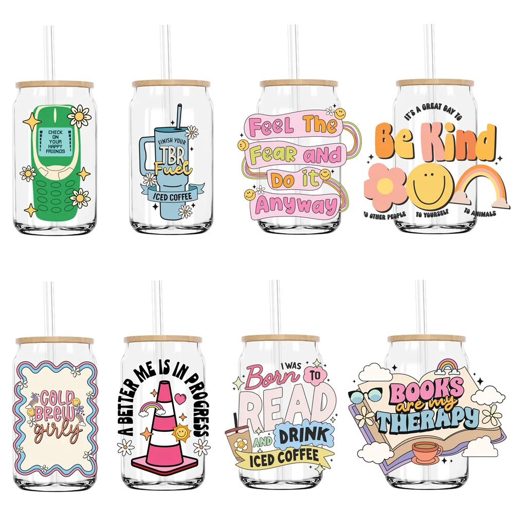 

Books Are My Therapy Positive Quotes UV DTF Transfers Stickers Decals For Libbey Cold Cups Mugs Tumbler Waterproof DIY Craft