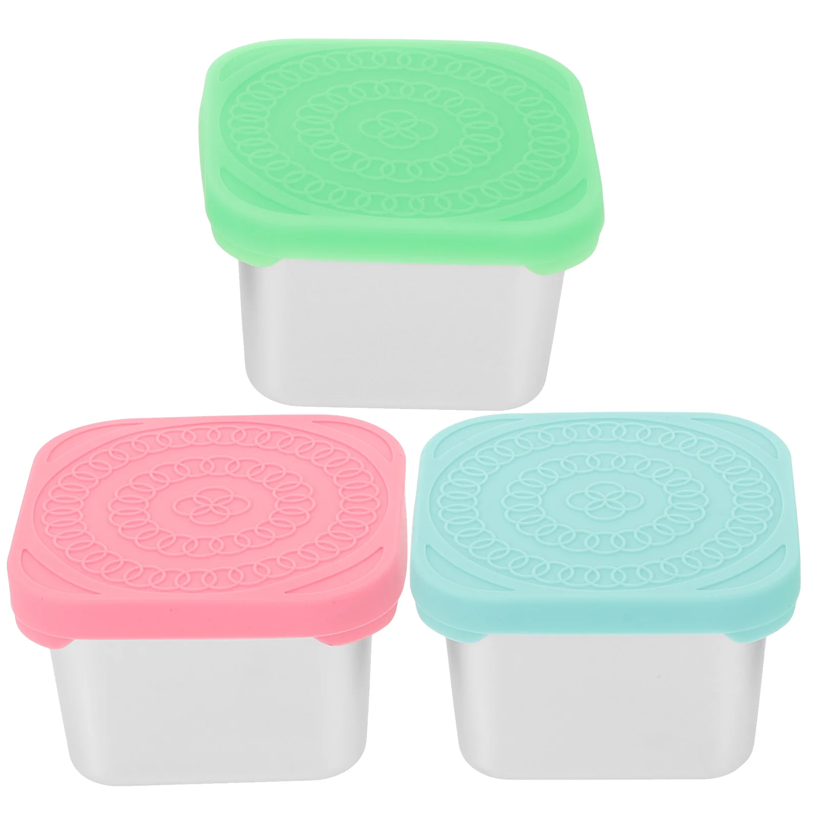 3 Pcs 304 Stainless Steel Sealed Food Storage Containers Green Mint Square Lunch Snack Boxes Reusable Safe Space Saving
