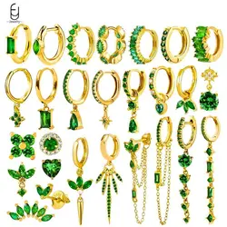 925 Sterling Silver Needle Green Zircon Gold Earrings Heart Hoop Earrings for Women Delicate Stud Earrings Luxury Jewelry Gifts