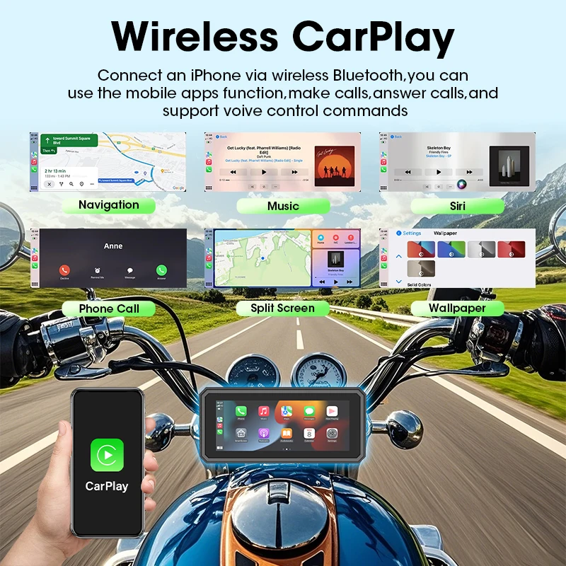 5/6.86 inch Portable Carplay Motorcycle Multimedia Player Motobike Android Auto Waterproof Moto DVR Navigation Dual BT Monitor