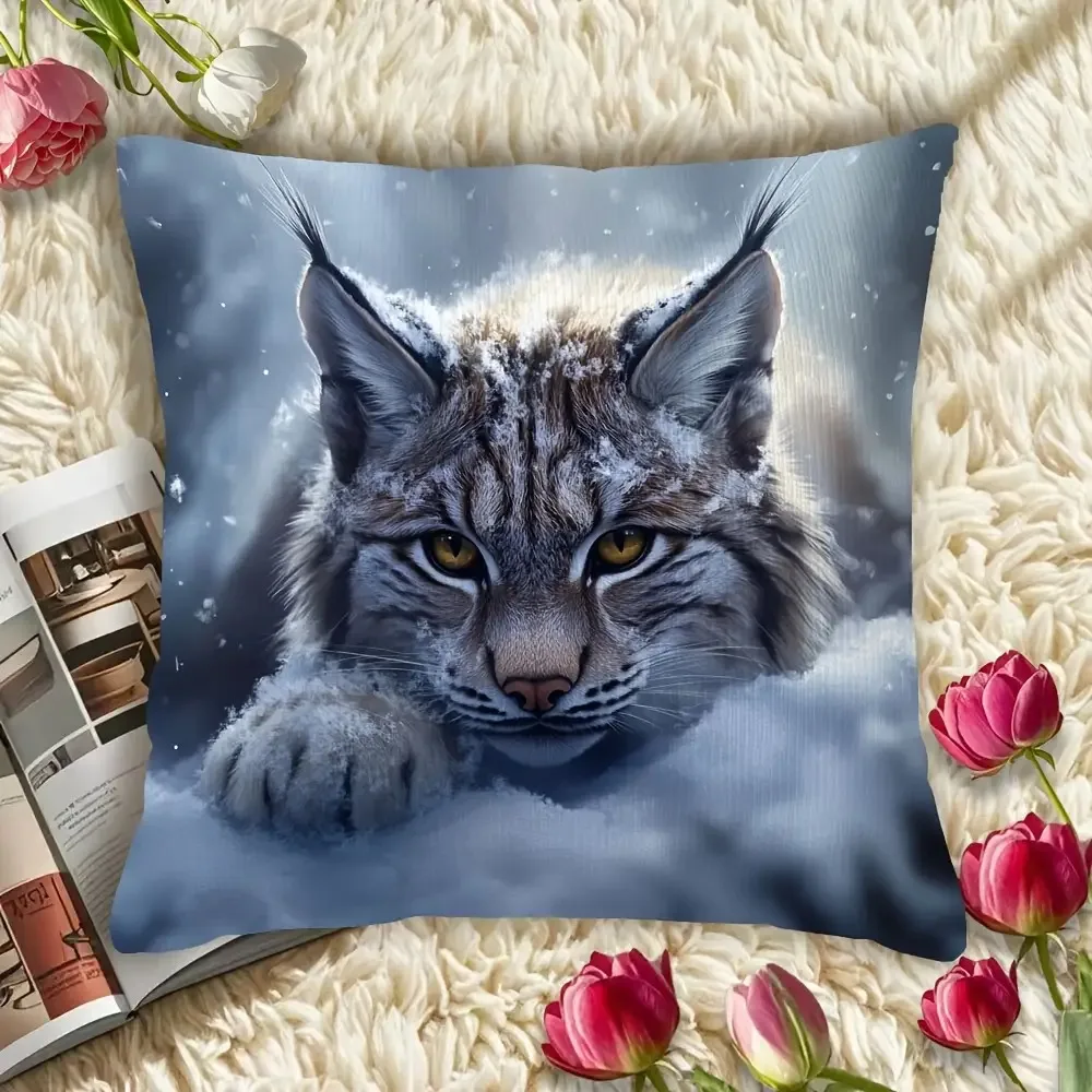 Lynx Pillow Case, Realistic Wild Cat Cushion Cover, Fantasy Forest Animal Home Decor for Sofa Bedroom Living Room Gift
