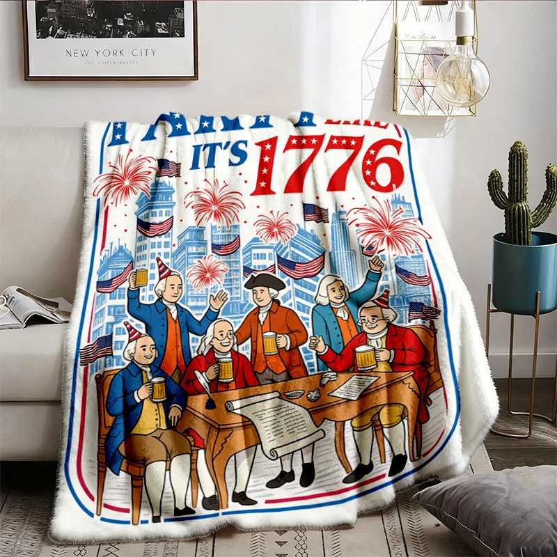 Funny 4th Of July  Flannel Blanket, Party Like It's 1776 Flannel Throw, Founding Fathers Independence