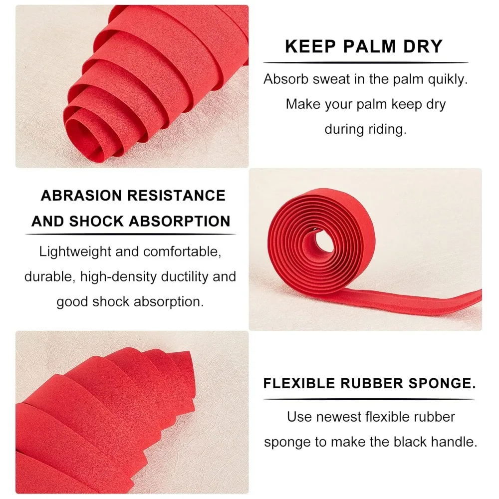 Artificial Leather Road Bike Handlebar Tapes with Resin Plugs Bicycle Bar Tape Cycling Handle Wrap Red