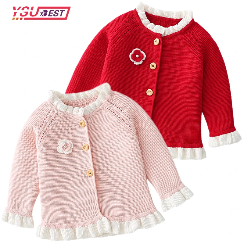 

Spring Kids Cardigan Sweaters Flower Autumn Baby Girls Full Sleeve Solid Knitted Cotton Sweater Toddler Children Outwear Coat