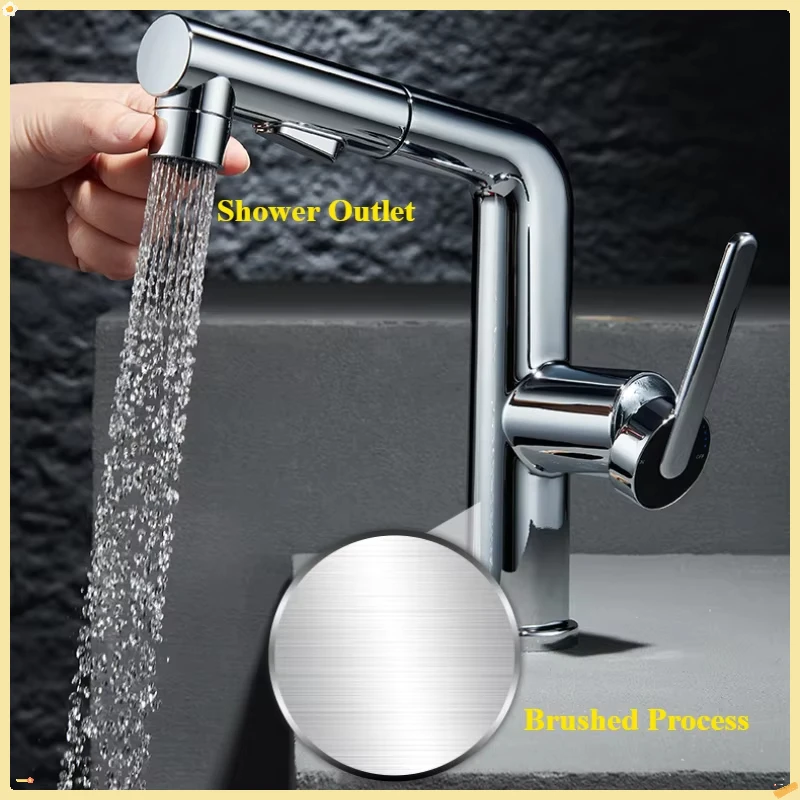 Zinc Alloy Basin Faucet Washbasin Faucet Single Handle Dual Hole Bathroom Sink Mixer Faucet Pull Out Faucet for Bathroom