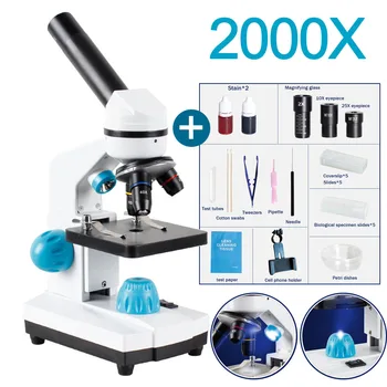 2000x biological HD microscope digital laboratory compound microscope wide field 10x and 40x eyepieces for laboratory education