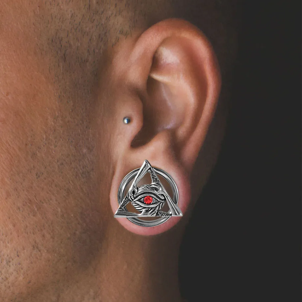 1PC Stainless Steel Triangle Evil Eye Ear Plug Gauges Red Zircon Ear Plug Expander Silvery Stretcher Earrings Piercing Jewelry