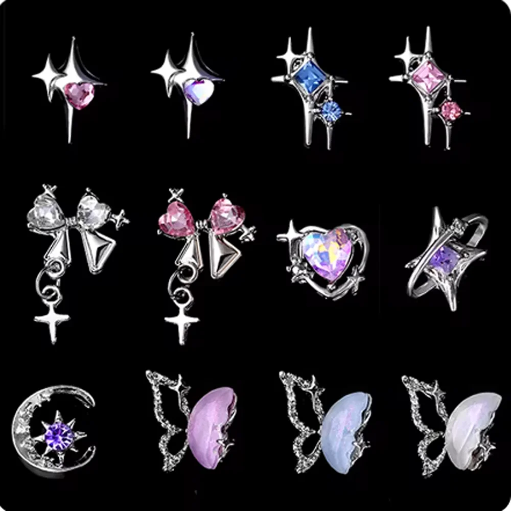 5Pcs Luxury Alloy Love Heart Nail Art Charms 3D Metal Starlight Moon Star Jewelry Nail Decoration Shiny DIY Manicure Accessories