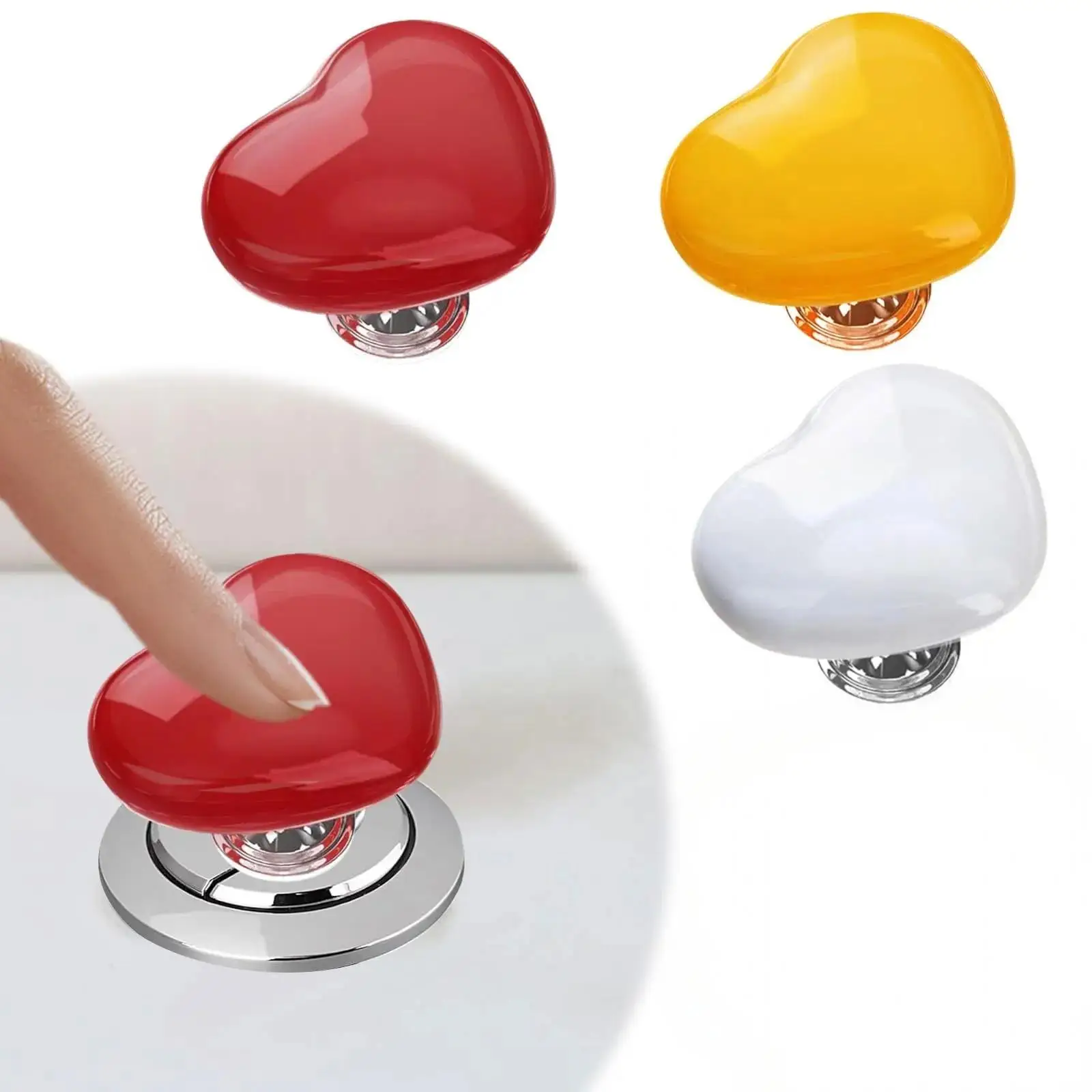 3PCS Handle Toilet Press Button Heart Shaped Press Tank Push Switch Toilet Bathing Room Decor Water Press Flush Button Tools