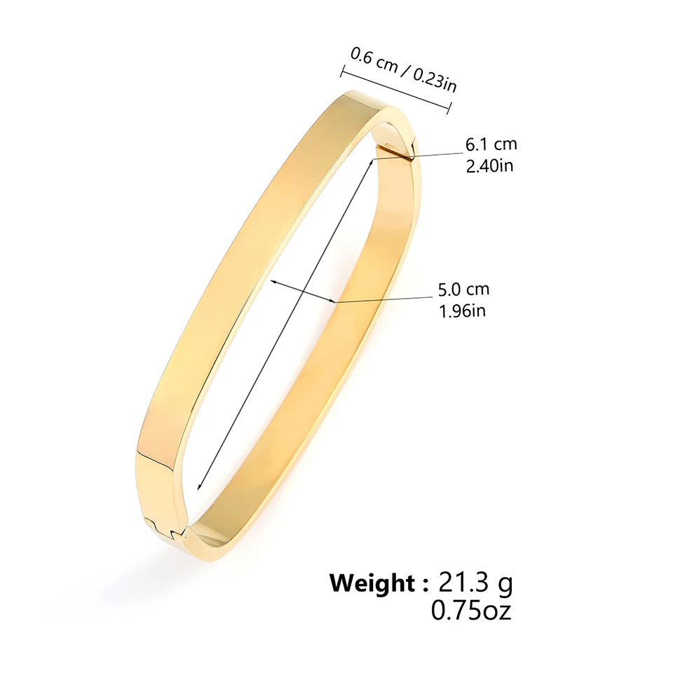 Fashion Square Ring No Inlay Polished Stainless Steel Bracelets Women Men Gold Silver Color Couple Bracelet Party Daily Jewelry