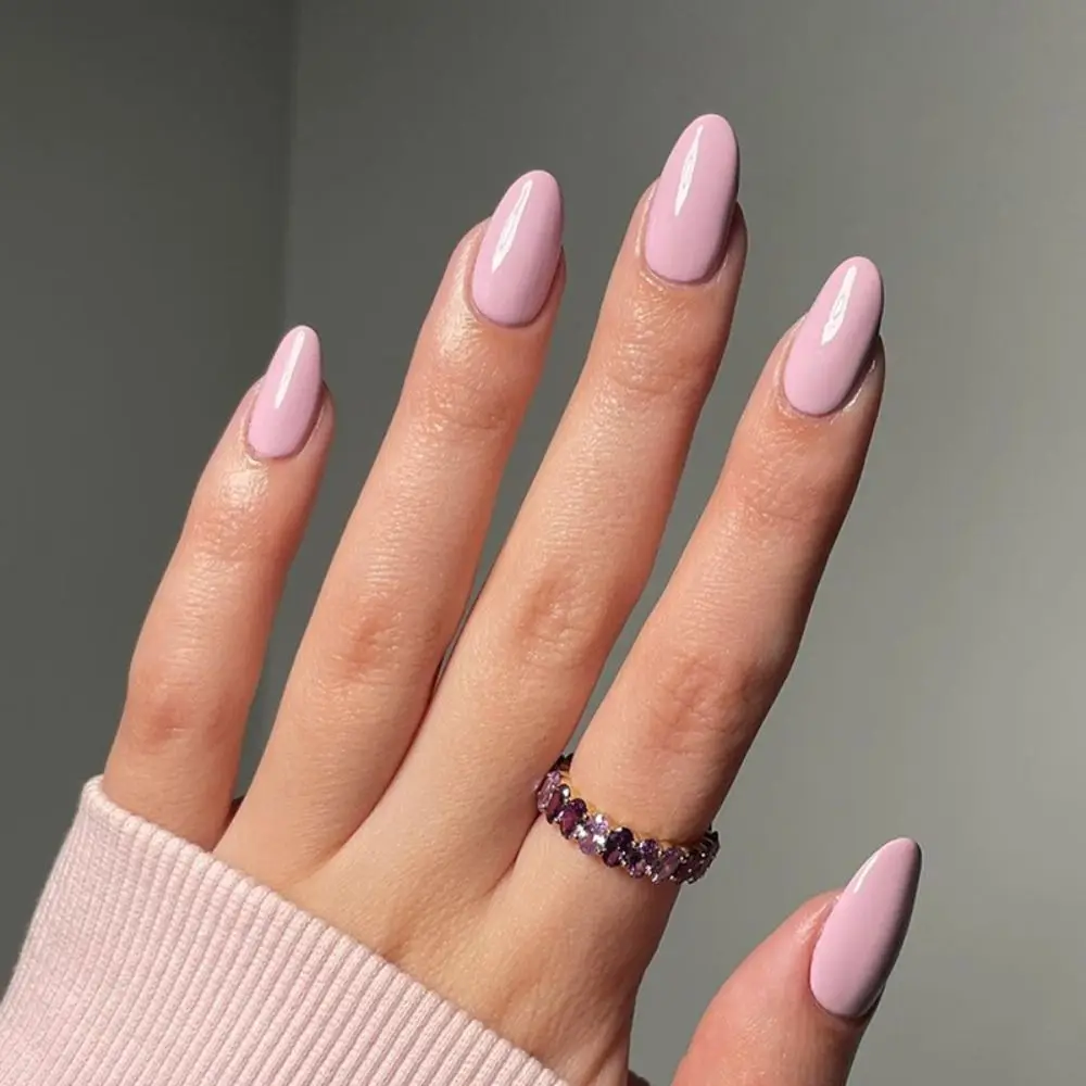 Manicure Long Oval False Nails Grey Cat Eye French Press on Nails Detachable Pure Color Fake Nials Women