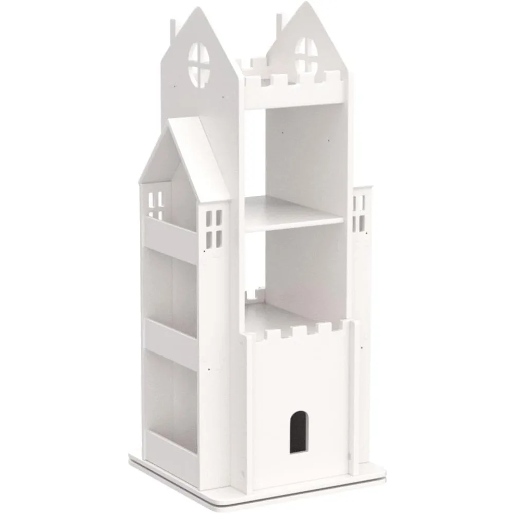 Revolving Bookcase,360° Children Bookshelf,Multi-Functional Floor Standing Book Storage Rack Organizer for Kids Room Bedroom-Whi