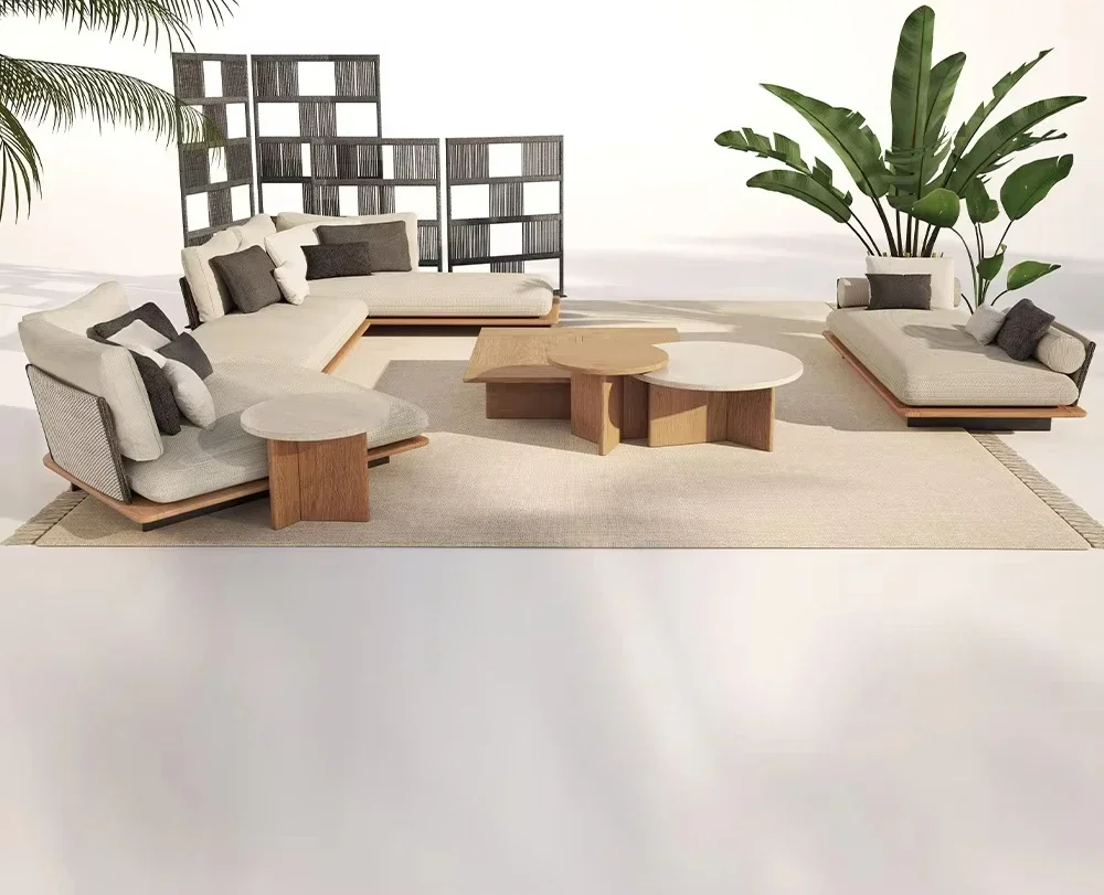 

-Всегодный отель, диван из массива дерева, патио, сад, гостиная, угловые диваны из тикового дерева, наборы роскошных уличных мебели, уличная секция