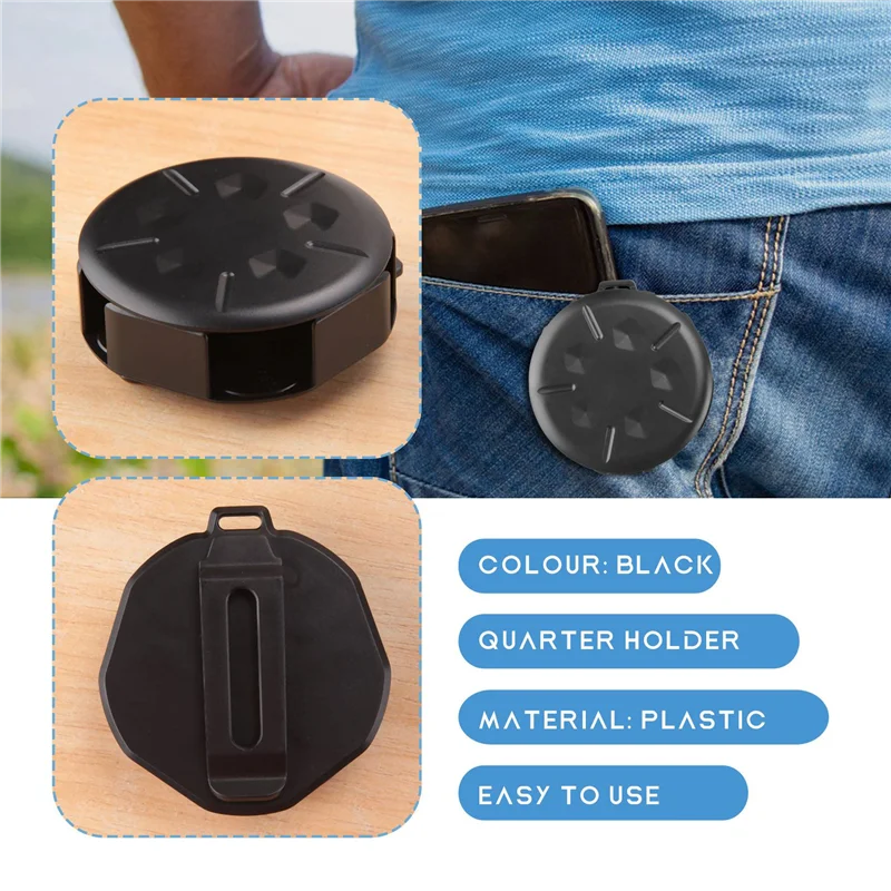 AED6-2 Pack Coin Dispenser - Portable Coin Case With Clip, Change Holder Minimalist Coin Collection Wallet (2 Pack, Black)
