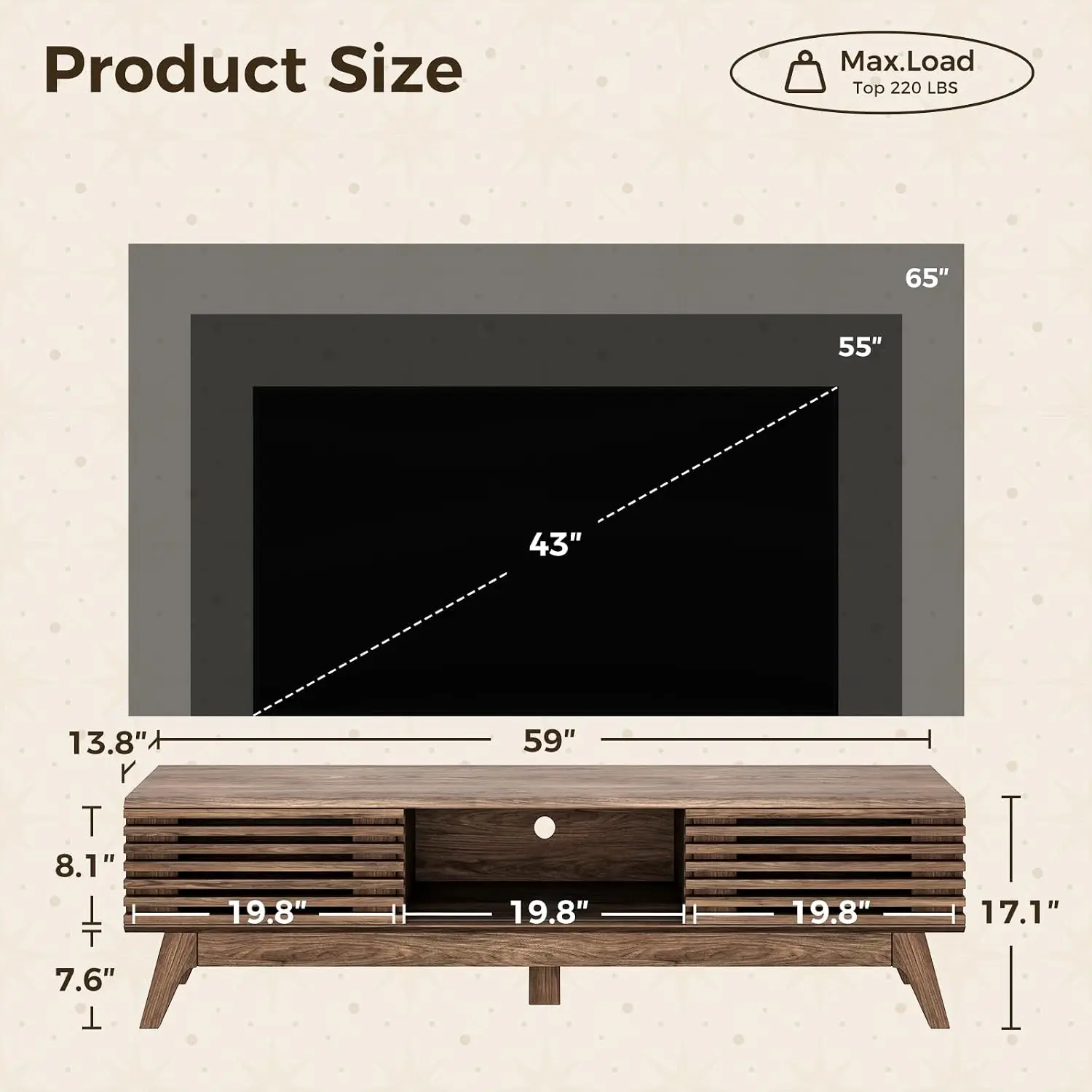 Mid-Century TV Stand for TVs up to 65
