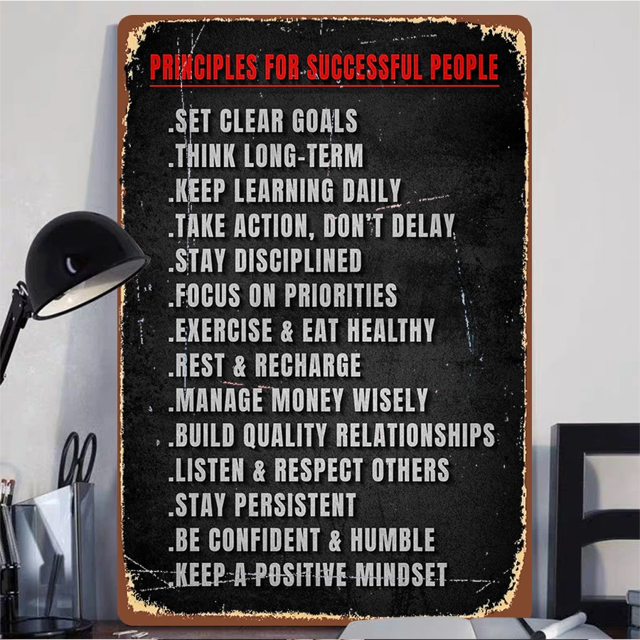 Inspirational Metal Wall Art 15 Success Principles Poster Office Study Room Decor Motivational Quote Sign for Home Office