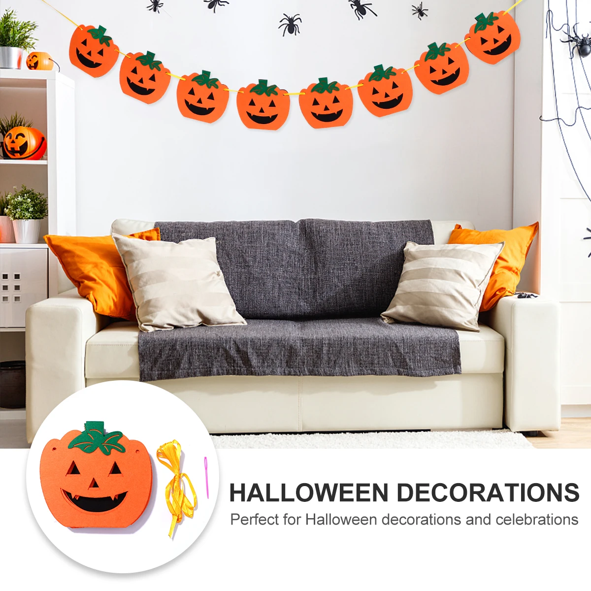 

1 pc Halloween Decoration Pumpkin Banner Felt Cloth Orange Hanging Banner For Party Ghost Festival Ktv Bar Garden Wall Door