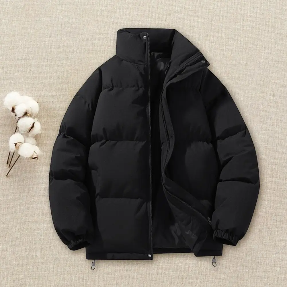 Soft Fabric Cotton Coat Men's High Collar Cotton Coat with Zipper Closure Pockets Windproof Quilted Outwear for Autumn Cotton