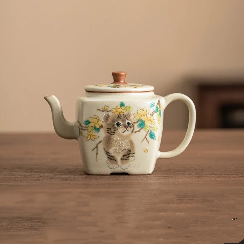 Hervidor chino de porcelana bonito, tetera Ru Yao, juego de ceremonia de té, leche Oolong Tie Guan Yin, tipo de servicio de té amarillo