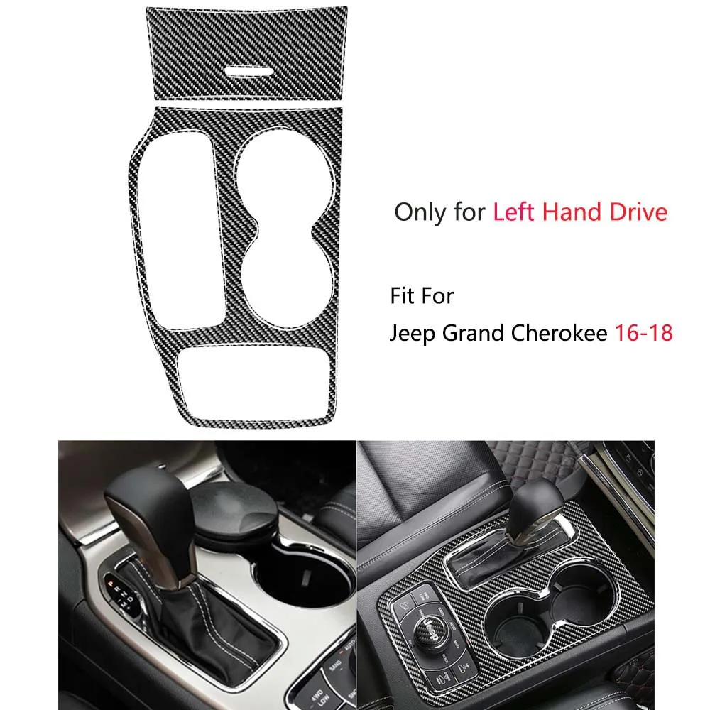 

For 16-2018 jeep Grand Cherokee carbon fiber console gear shift Cup Holeder Trim Fit Left Hand Drive