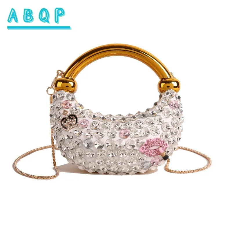 

Мини-тоут, акриловые сумки на плечо, модные нишевые блестки, персонализированная сумка на плечо с цепочкой в форме полумесяца, модная сумка для ужина