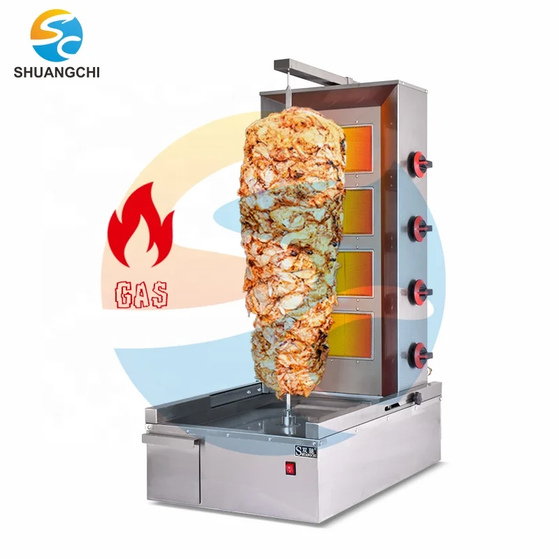 Commercial Gas Grill Doner Kebab 6 Burner Propane Gyro Automatic Vertical Spinning Shawarma Machine With Motor Core Component