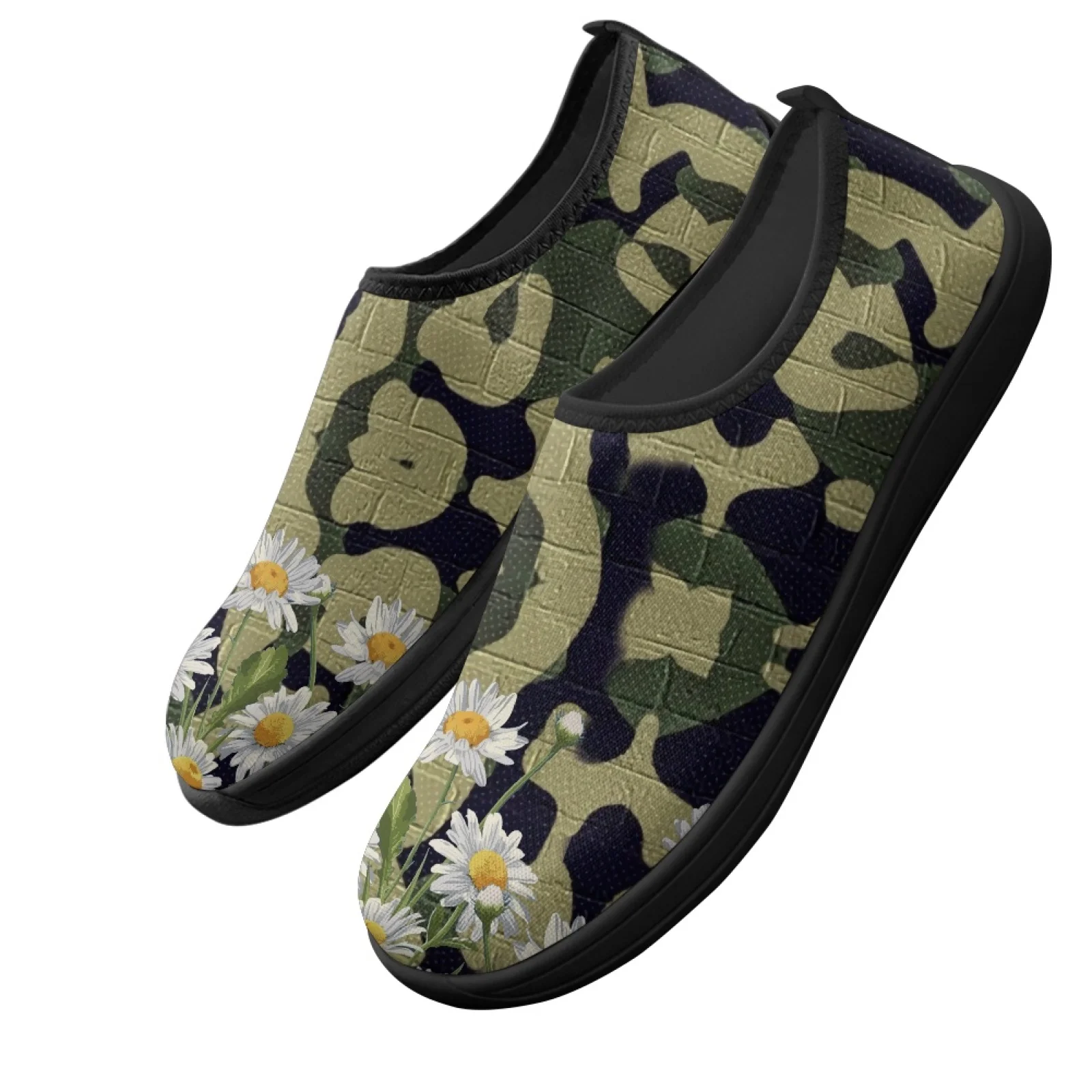 PENSTROLL Camouflage Daisy Art Cushioned Running Sneakers Zero Drop Walking Sneakers for Hiking Barefoot Walking Shoes