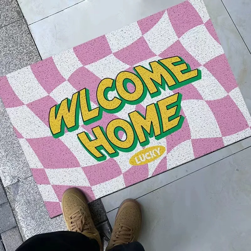 Ins Chessboard Grid Welcome Entrance Doormat Anti-slip PVC Floor Mat Entry Porch Hallway Entryway Home Decor Dust Removal Carpet