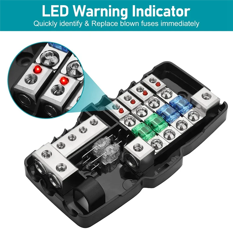 Power Distribution Block, Fused Power Distribution Block Car Audio 4 Way MIDI Fuse Block for Auto UTV Boat Stereo Amp