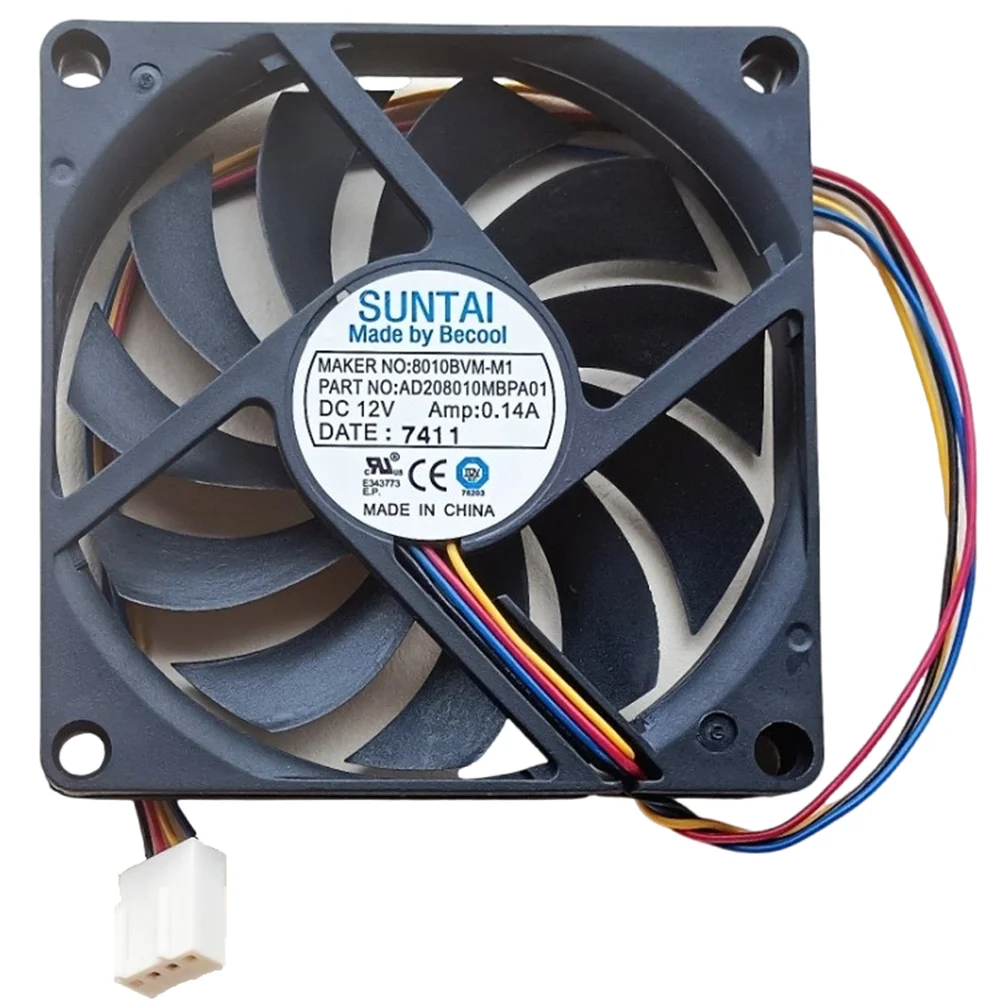 SUTAI 8010BVM-M1 DC12V 0.14A 8010 80X80X10MM 4-Pin PWM Dual Ball Bearing Silent Chassis Brushless Cooling Fan