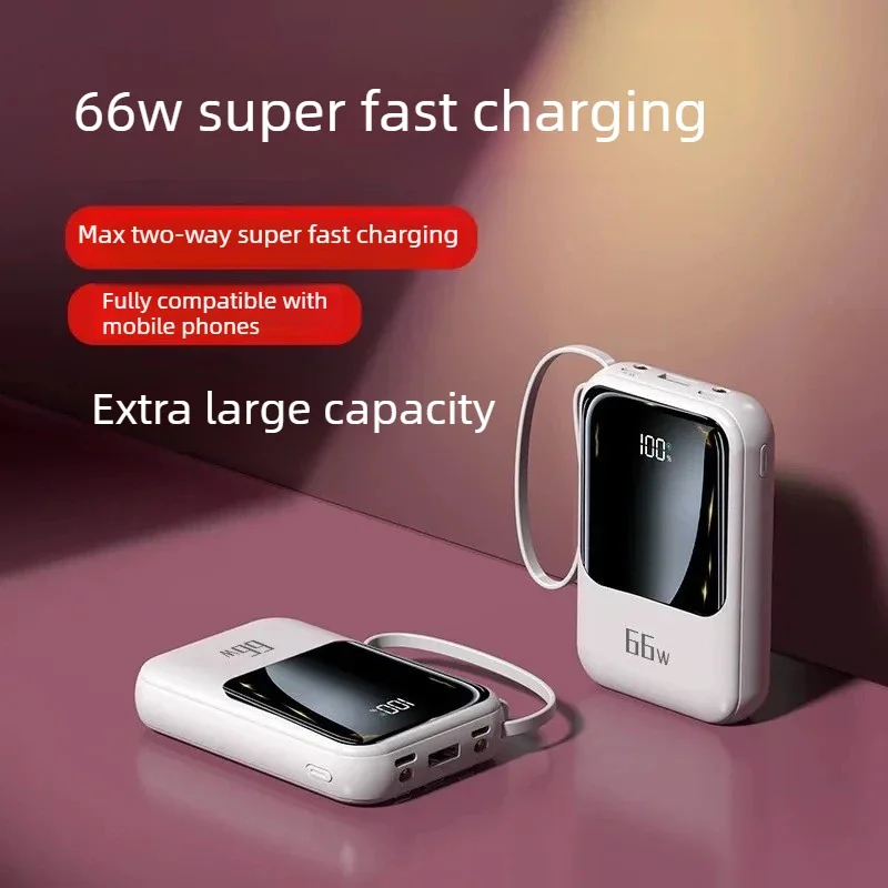 20000mAh Portable Power Bank for Universal Devices Mini 66W Super Fast Charging with Built-in Cable Large Capacity