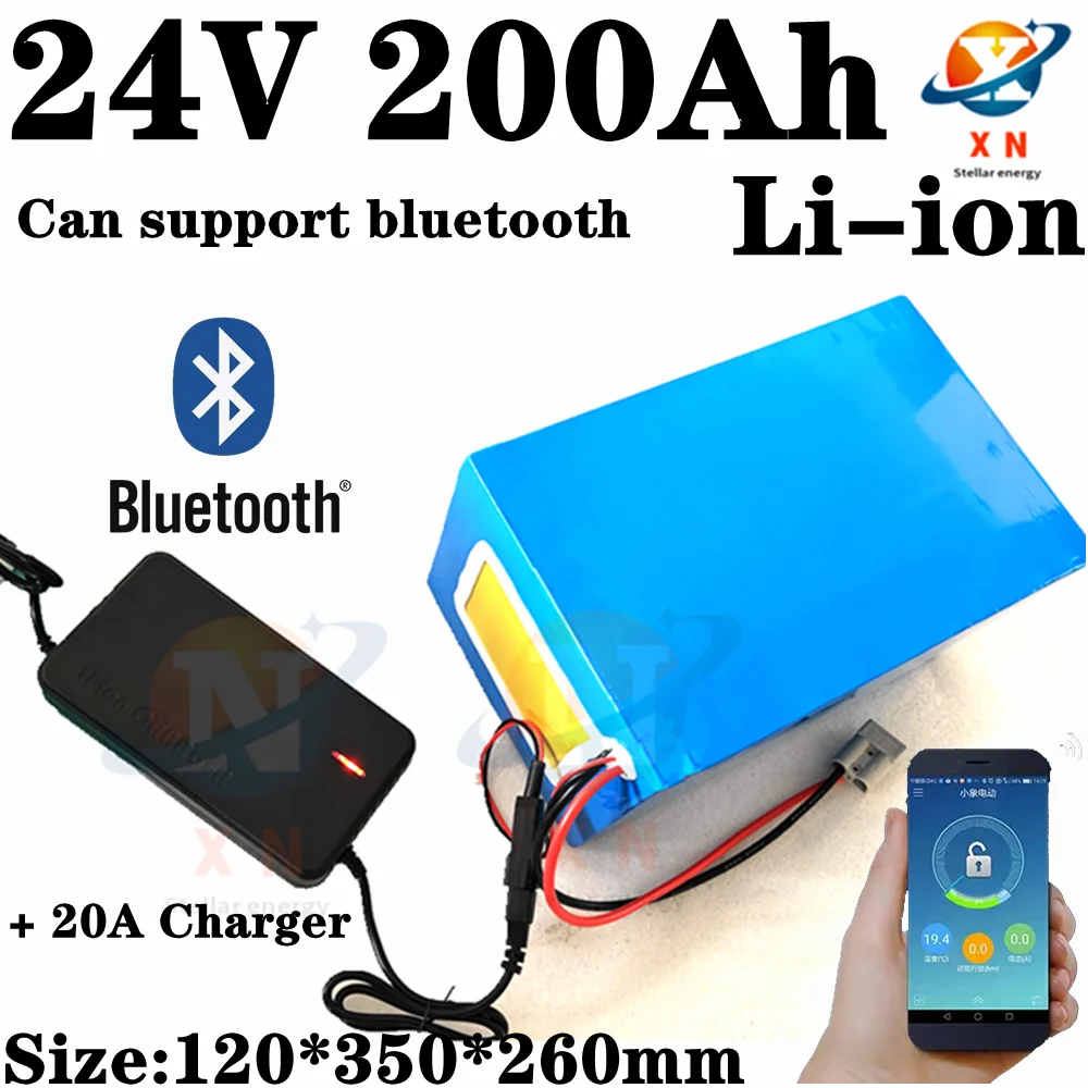 

24V 200AH Lithium ion bluetooth BMS APP 7s 24V li ion lithium battery for RV Tricycle van Boat solar energy +20ACharger