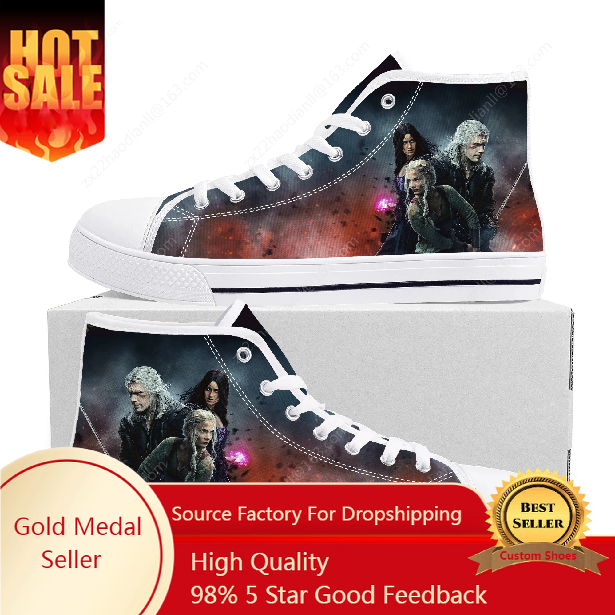 The-Witcher High Top Sneakers Mens Womens Teenager High Quality Symbol Wolf Canvas Sneaker couple Casual Shoe Customize Shoes