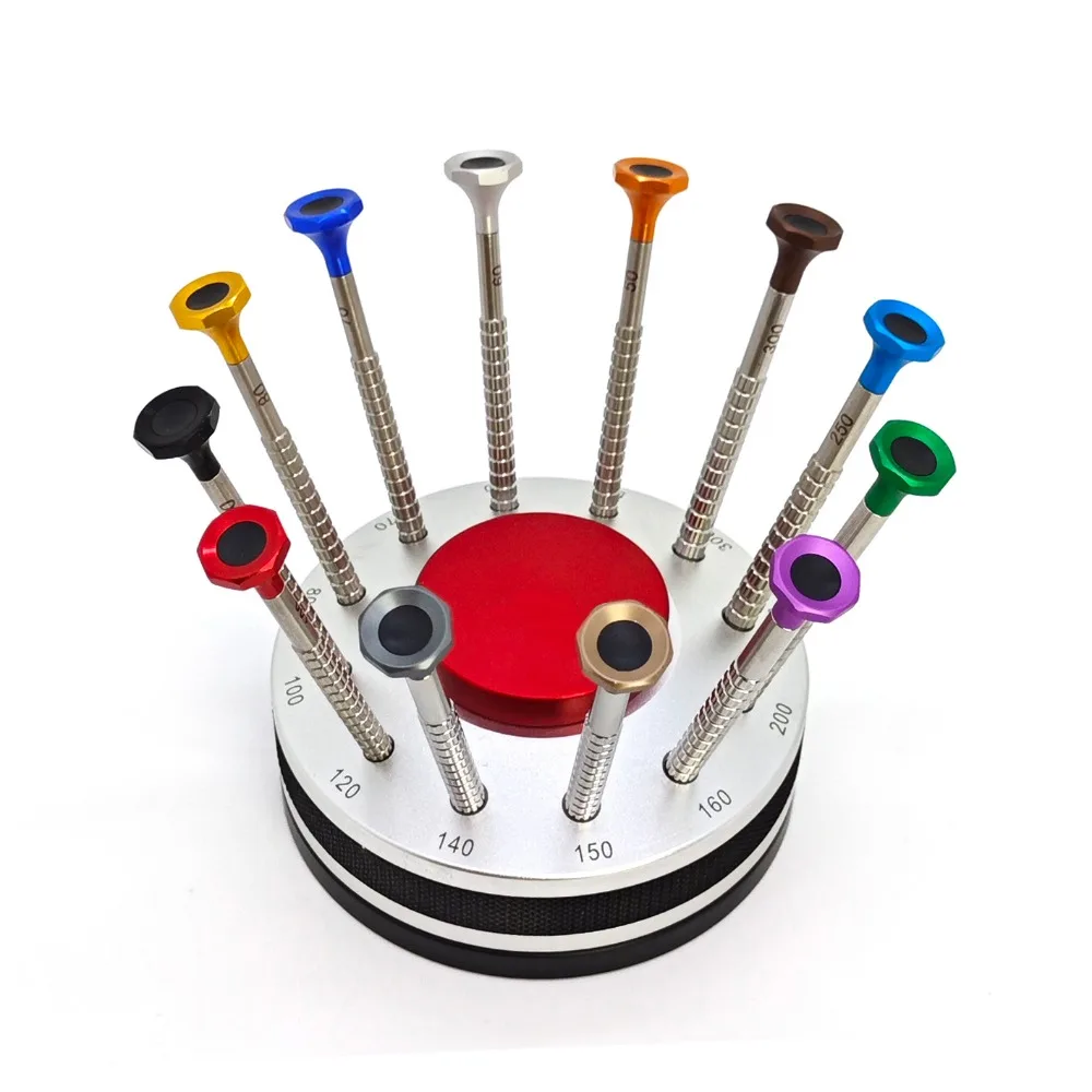 12個の高品質ドライバーセット高精度全鋼製ドライバー、時計修理用に回転できるボトムベアリング付き