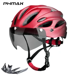 PHMAX Bicycle Helmet With LED Lights MTB Bike Helmet Ultralight Sports Safe Hat With Goggles Visor Cycling Safety Helmet