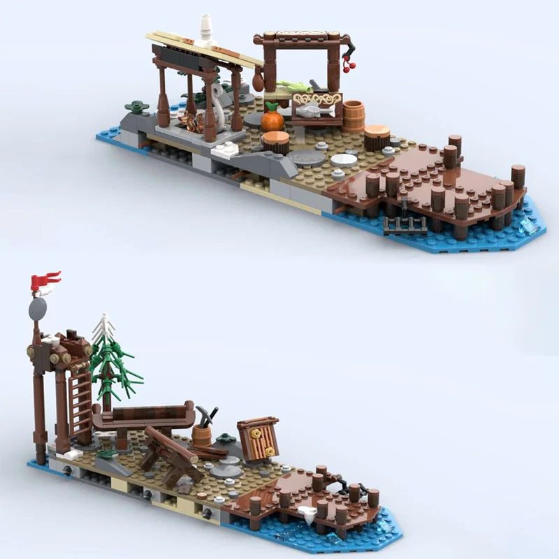 586pcs MOC Viking Village Expansion Pirate Barracuda Bay Classic Movie Scene Building Blocks MOC-162291 Toy Gift