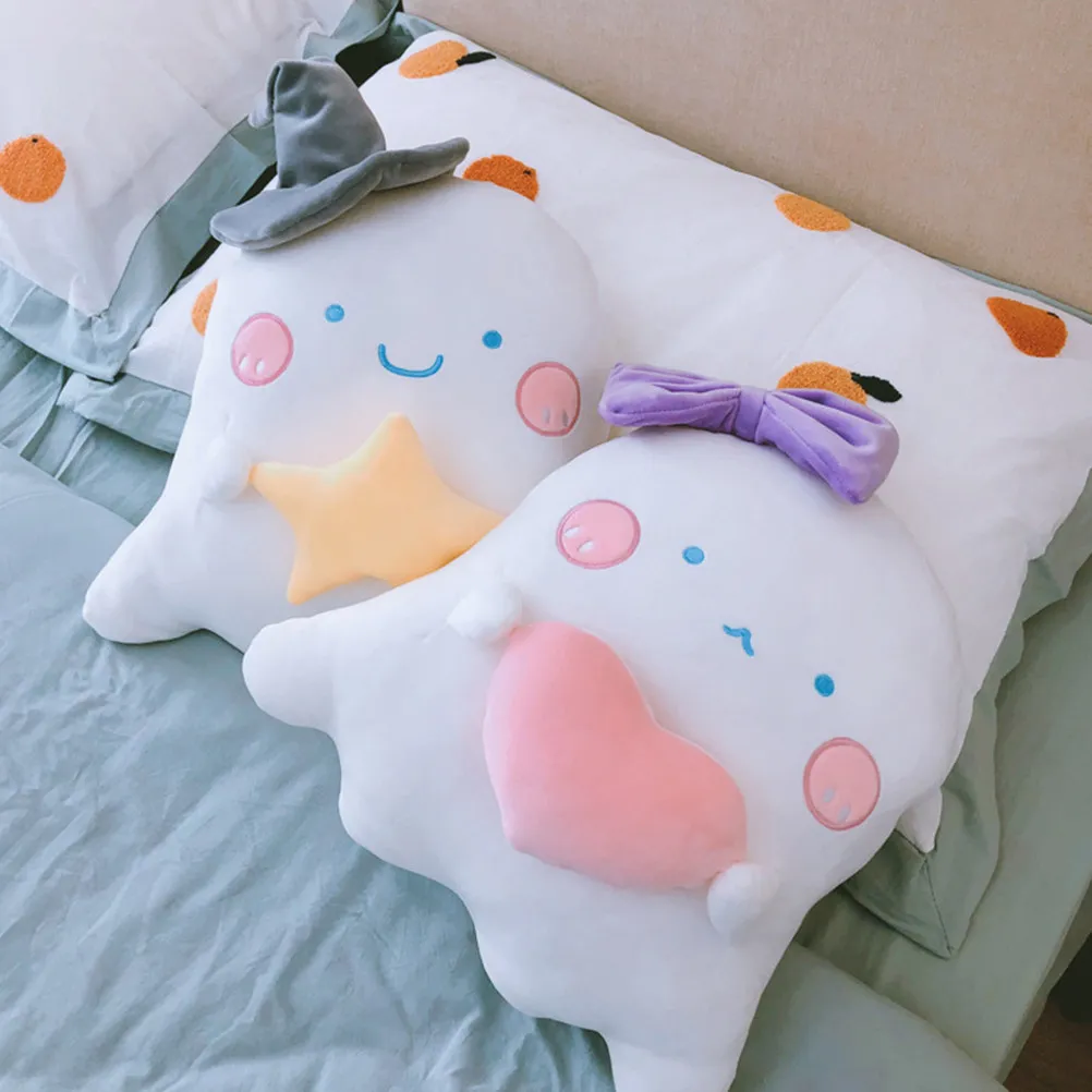 Pink Ghost Pillow Cute Heart Shaped Back Cushion Soft Throw Pillow for Home Office Car Decor Gift