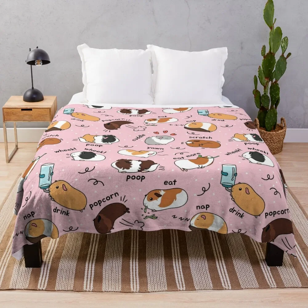 

Guinea Pig Daily To-Do List - Pink Background Throw Blanket funny gift Fashion Sofas Moving Fluffy Shaggy Blankets