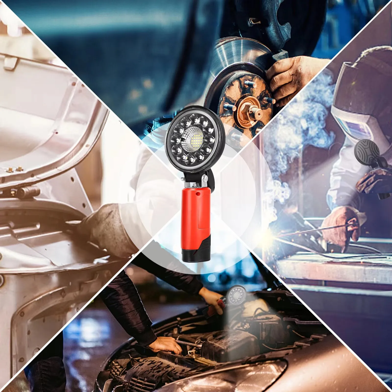 LED Work Light 27W 6000LM for Milwaukee 10.8V-12V Battery 110° Adjustable Angle 2 Modes Flood Light Flashlight (No Battery)