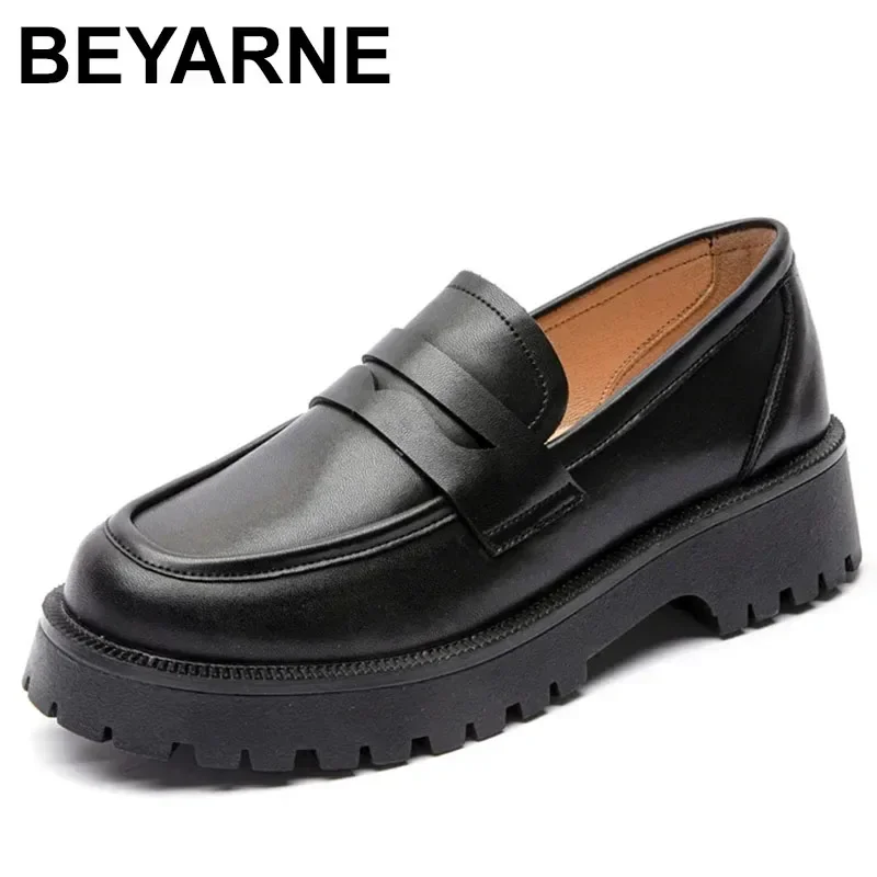 Ladies Loafers Genuine Leather British Style Platform Women's Shoes Large Size Fashion Girls Spring Shoes tacones mujer