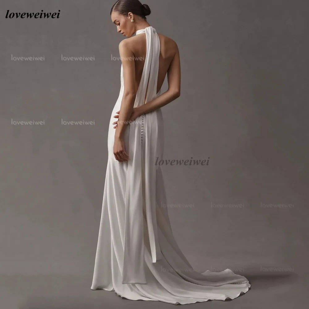 맞춤 웨딩드레스 섹시 심플 머메이드 브라이덜 가운 V넥 홀터 백리스 신부 드레스 웨딩드레스