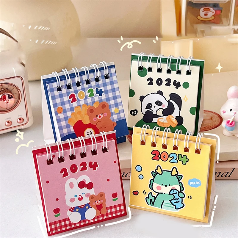 Cute Cartoon Desk Calendar, Animal, Mini Note Coil, Agenda Planner diário, Desktop Notepad, Kawaii, 2024